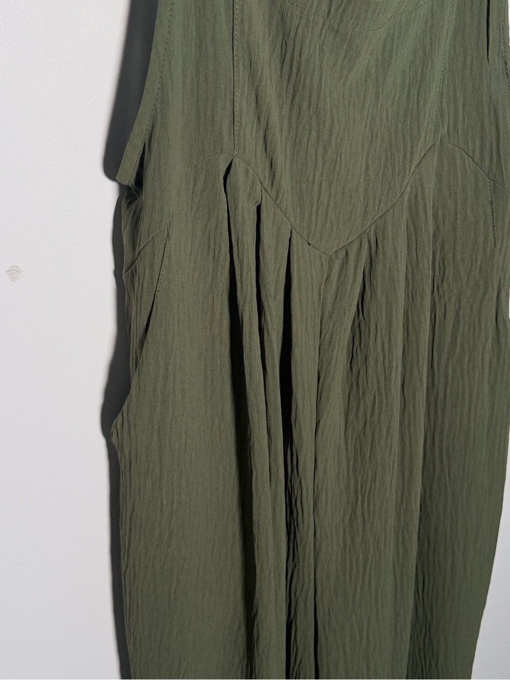 Olive Green Maxi Overall Dress with Button-Strap Detail - Picture 3 of 10